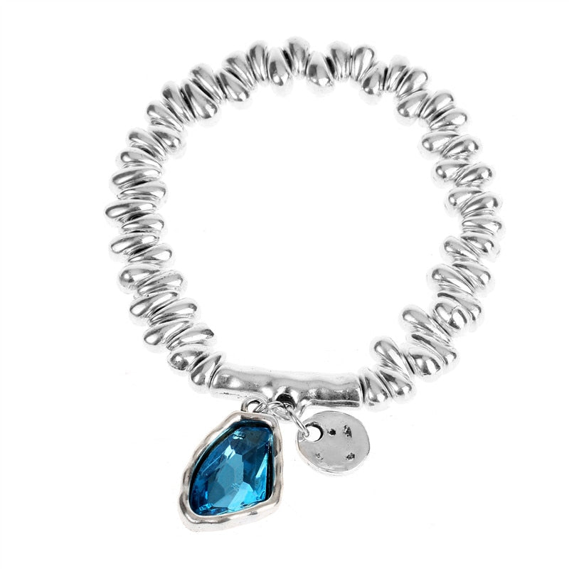 Pulseira Prateada com Pedra Azul Cristal Plava Laszine Shop