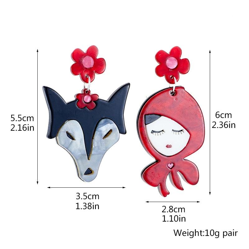 Brinco Infantil Assimétrico Chapeuzinho Vermelho e Lobo Mal Laszine Shop