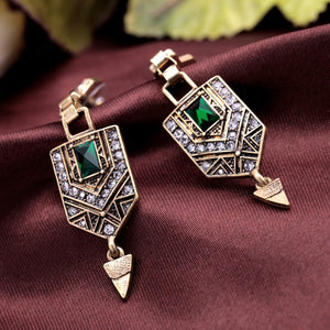 Brinco de Pressão Feminino Pressão Longo Prata Preto e Verde Estilo Medieval Laszine Shop