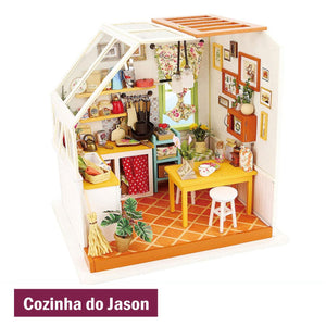 Mini Casa Montável de Madeira DIY Para Crianças e Adultos Com Luzes Laszine Shop