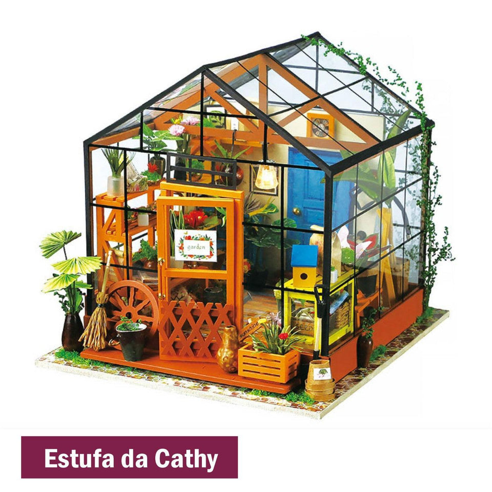 Mini Casa Montável de Madeira DIY Para Crianças e Adultos Com Luzes Laszine Shop