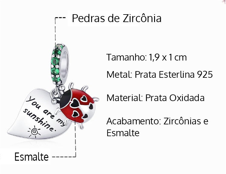 Pingente de Joaninha em Prata Esterlina e Zircônias Com Coração Laszine Shop