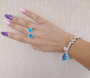 Pulseira Prateada com Pedra Azul Cristal Plava Laszine Shop