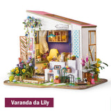 Mini Casa Montável de Madeira DIY Para Crianças e Adultos Com Luzes Laszine Shop